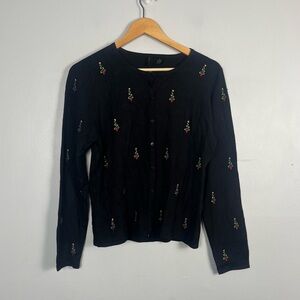 Etoile black Christmas tree button front cardigan size medium